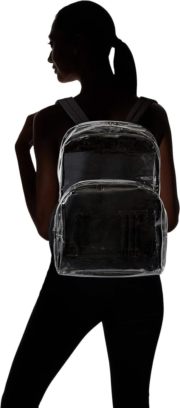Amazon Basics Transparent School Backpack, With Water-Resistant PVC Plastic Material and Ruggedly Ruinforced Shoulder Straps, Clear - Image 6