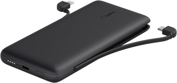 Belkin Power Bank, BoostCharge Plus 10k mAh Portable Charger w/Integrated Lightning Cable & USB-C Cable - iPhone Charger - Battery Pack for iPhone 16 Pro Max, iPhone 16, iPhone 15, iPhone 14 - Black