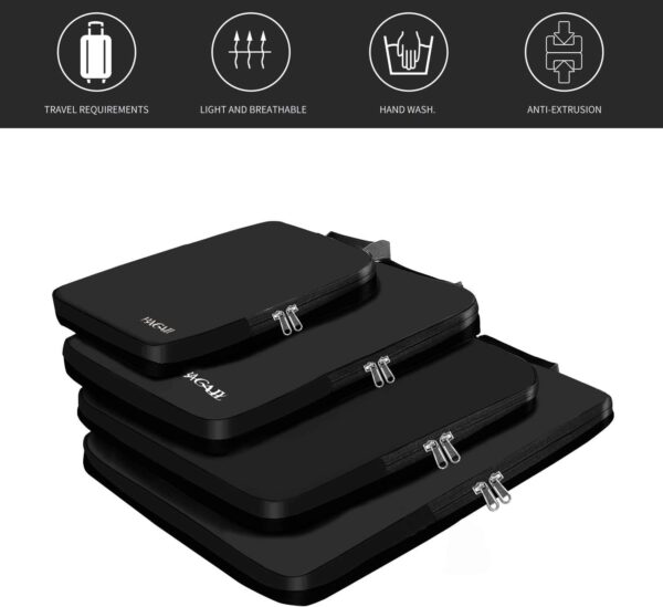 BAGAIL 4 Set/6 Set Compression Packing Cubes Travel Accessories Expandable Packing Organizers(Black ClothPattern 4 Set) - Image 8