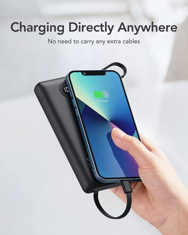VRURC Portable Charger with Built in Cables, 10000mAh Slim USB C Power Bank,5 Output 2 Input LED Display External Battery Pack Phone Charger Compatible with iPhone,Samsung,Android-Black(1 Pack) - Image 4