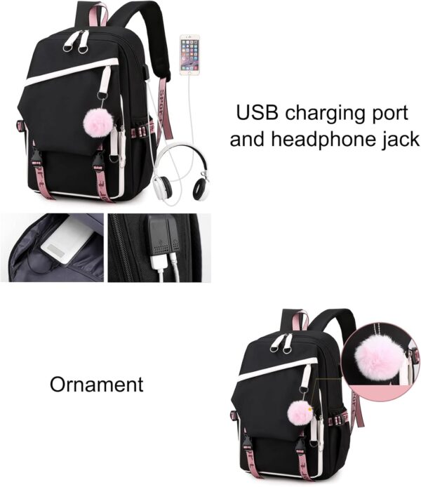 JiaYou Teen Girls Laptop Backpack Junior Middle School Daypack with USB Charge Port(Pink,19 Liters) - Image 6