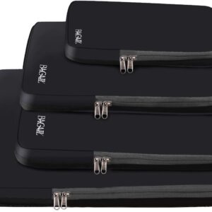 BAGAIL 4 Set/6 Set Compression Packing Cubes Travel Accessories Expandable Packing Organizers(Black ClothPattern 4 Set)