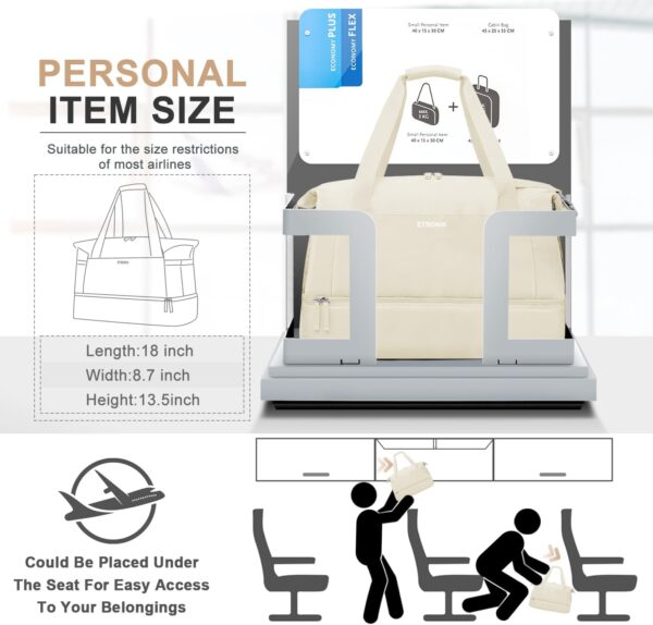 ETRONIK Gym Bag for Women, Personal Item Travel Duffel Bag with Shoes Compartment, Weekender Overnight Bag with Wet Pocket & USB Charging Port, Carry On Bag for Women, Travel, Gym, Weekend (Beige) - Image 2