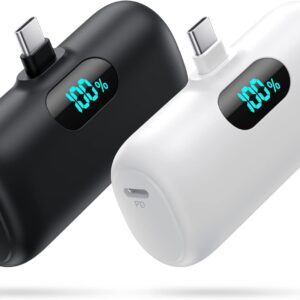 [2-Pack] Mini Portable Charger 5000mAh Power Bank,3A PD USB C Cell Phone Portable Power, LCD Display Battery Pack Compatible with iPhone 16/15/15 plus/15 pro/15 pro Max/Android/Samsung/Moto/LG etc