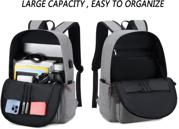 KYALOU Laptop Backpack, Lightweight Bookbag Casual Daypack for Men and Woomen, College with USB Charging Port - Gray - Image 3