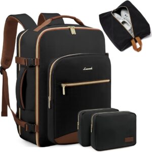 LOVEVOOK 40L Large Travel Backpack for Women Men, 17 Inch Carry on Backpack for Traveling on Airplane, Personal Item Bag Airline Approved, Business Causal Weekender Backpack, Black-Brown