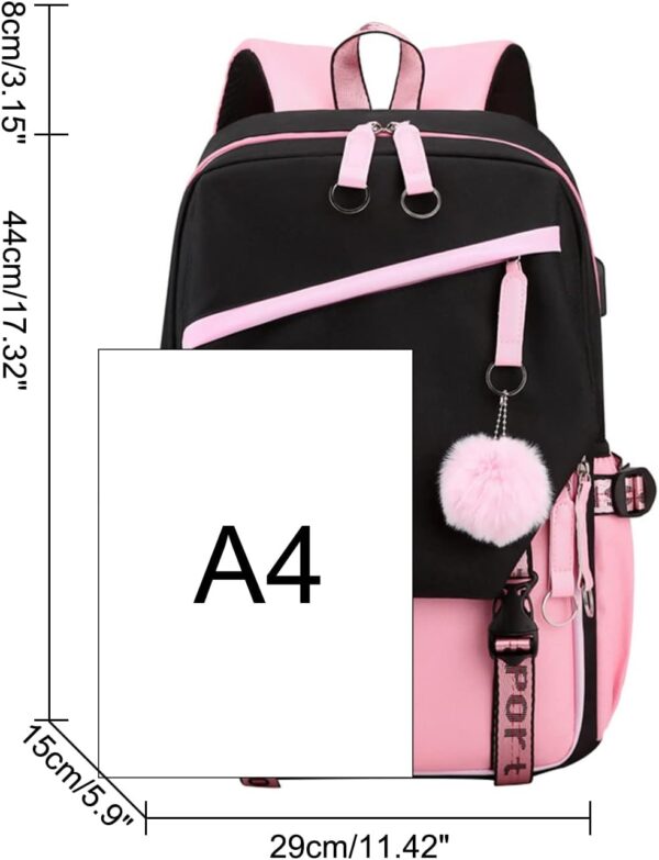 JiaYou Teen Girls Laptop Backpack Junior Middle School Daypack with USB Charge Port(Pink,19 Liters) - Image 2