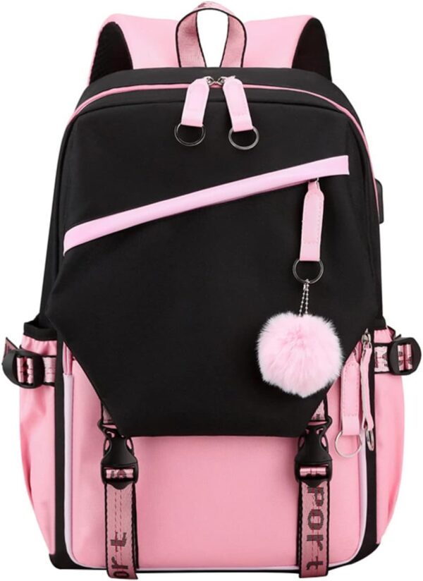 JiaYou Teen Girls Laptop Backpack Junior Middle School Daypack with USB Charge Port(Pink,19 Liters)