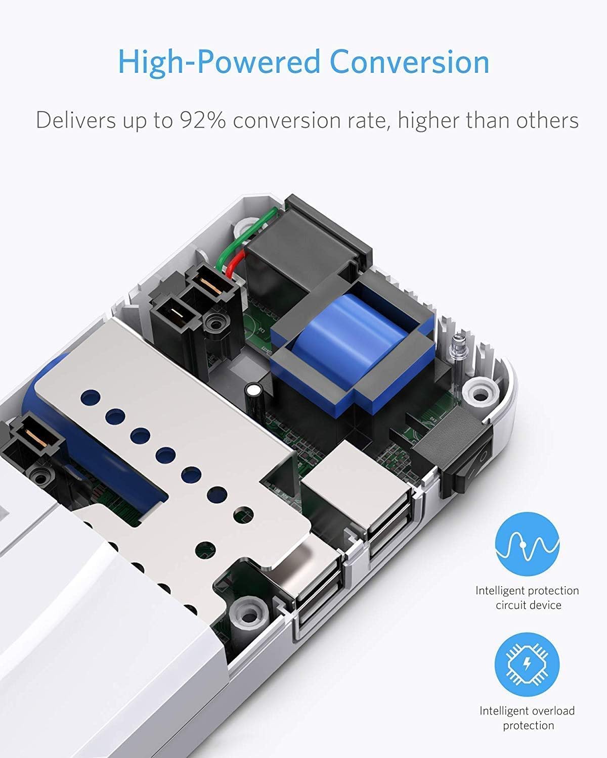 BESTEK Universal Travel Adapter 100-220V to 110V Voltage Converter 250W with 6A 4-Port USB Charging 3 AC Sockets and EU/UK/AU/US/India Worldwide Plug Adapter (White) - Image 7
