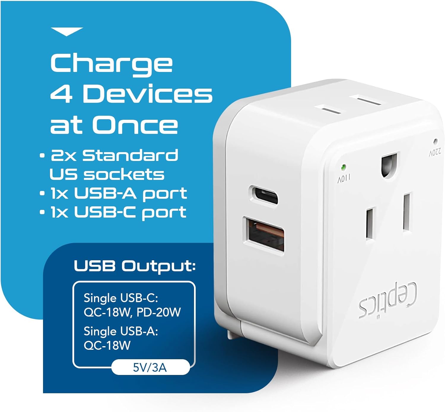 Ceptics European Plug Travel Adapter Set, 20W PD & QC, Safe Dual USB & USB-C - 2 USA Socket - Compact - Use in Germany, France, Italy, UK - Includes Type E/F, Type C, Type G SWadAPt Attachments - Image 6