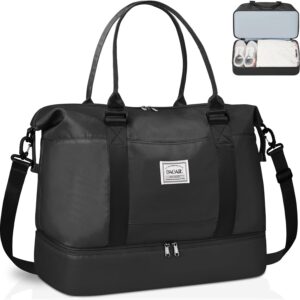 BAGAIL Travel Duffel Bag, Weekender Bags for Women, Overnight Gym Carry On Tote Bag with Wet Pocket, Hospital Mom Bag for Labor and Delivery - Extra Large, Black