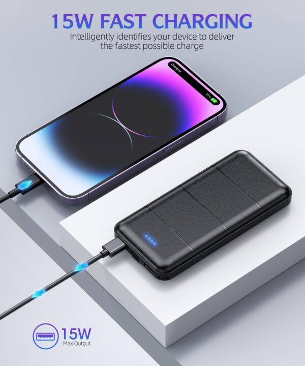 Portable-Charger-Power-Bank - 2 Pack 15000mAh Dual USB Power Bank Output 5V3.1A Fast Charger Portable Charger Compatible with Smartphones and All USB Devices (Deep Black and White) - Image 2