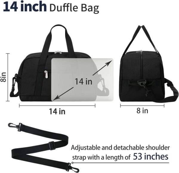 Small Gym Bag 14 inch lightweight Carry On Mini Duffel Bag for Travel Sport - Black - Image 6