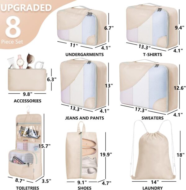 8/10 Sets Packing Cubes for Travel, Sturdy Suitcase Organizer in 4 Sizes (Extra Large, Large, Medium, Small), OlarHike Luggage Cubes with Toiletry Bag, Travel Essentials, Cruise Ship Gifts for Women - Image 2