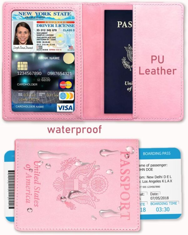 Sizobi Leather Passport Holder Covers Case, Passport Book Wallet Card Slot Luggage Tag, International Travel Must Haves Travel Accessories for Women Men, Cruise Ship Essentials, Travel Gifts, Pink - Image 3
