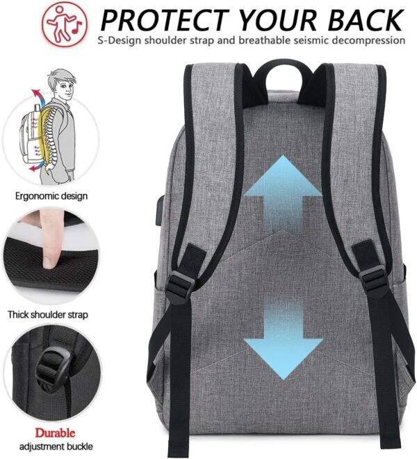 KYALOU Laptop Backpack, Lightweight Bookbag Casual Daypack for Men and Woomen, College with USB Charging Port - Gray - Image 6