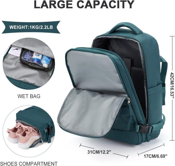 coowoz Large Travel Backpack For Women Men,Carry On Backpack,Hiking Backpack Waterproof Outdoor Sports Rucksack Casual Daypack Travel Essentials（Peacock Blue Minimalist） - Image 4