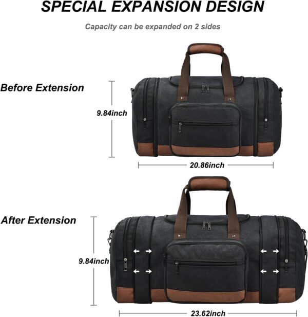 Litvyak Duffle Bag for Travel, Carry on Bag Travel Bags for Men Canvas Travel Duffel Bag Overnight Weekend Gym Bag Carry On Luggage Bags Black - Image 4
