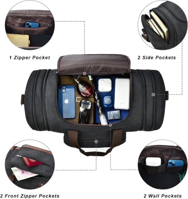 Litvyak Duffle Bag for Travel, Carry on Bag Travel Bags for Men Canvas Travel Duffel Bag Overnight Weekend Gym Bag Carry On Luggage Bags Black - Image 6