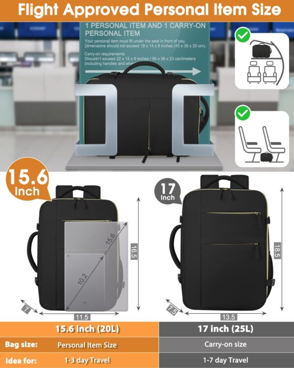 Capolo Travel Backpack for Women Men Waterproof Laptop Backpack Airlines Approved Carry On Backpack Bag Computer Bookbag for Business, Work, Traveling Fits 15.6 Inch Laptop(Black) - Image 6