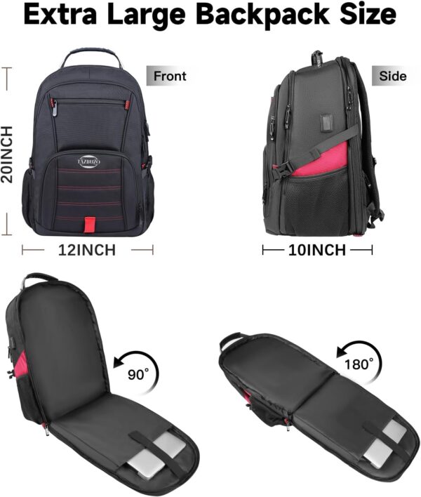 Travel Backpack, Extra Large Backpack, 50L Laptop Backpack for Men, Big Backpack, Water Resistant TSA Approved Business Work College School Computer Bag with USB Port, Fits 17 Inch Laptops - Image 4