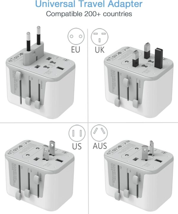 TESSAN Universal Travel Adapter, International Power Adapter 5.6A 3 USB C 2 USB A Ports, Plug Adaptor Travel Worldwide, Travel Charger Outlet Converter for Europe UK EU AUS (Type C/G/A/I) - Image 2