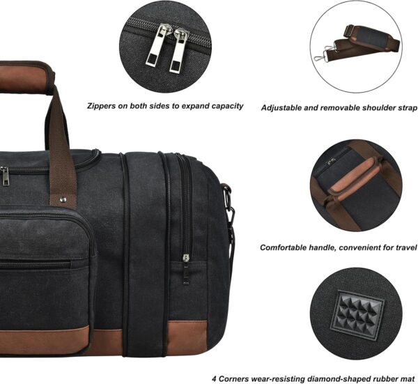 Litvyak Duffle Bag for Travel, Carry on Bag Travel Bags for Men Canvas Travel Duffel Bag Overnight Weekend Gym Bag Carry On Luggage Bags Black - Image 5
