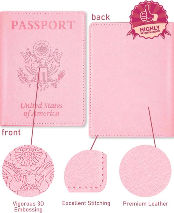 Sizobi Leather Passport Holder Covers Case, Passport Book Wallet Card Slot Luggage Tag, International Travel Must Haves Travel Accessories for Women Men, Cruise Ship Essentials, Travel Gifts, Pink - Image 4