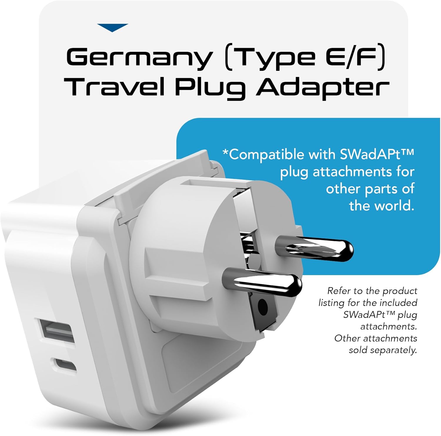 Ceptics European Plug Travel Adapter Set, 20W PD & QC, Safe Dual USB & USB-C - 2 USA Socket - Compact - Use in Germany, France, Italy, UK - Includes Type E/F, Type C, Type G SWadAPt Attachments - Image 8