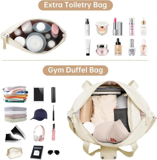 ETRONIK Gym Bag for Women, Personal Item Travel Duffel Bag with Shoes Compartment, Weekender Overnight Bag with Wet Pocket & USB Charging Port, Carry On Bag for Women, Travel, Gym, Weekend (Beige) - Image 3