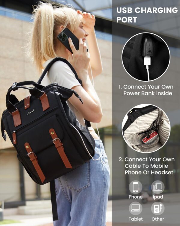 LOVEVOOK Laptop Backpack for Women Work Travel Backpack Purse Commuter Business Computer Bag Teacher Doctor Nurse Bags, College Backpack Daypack with USB Charging Port, 15.6 Inch, Black-brown - Image 7