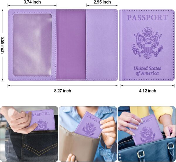 Passport and Vaccine Card Holder Cover Combo, Passport Case /Wallet with Vaccine Card Slot for Women and Men(AL-Purple) - Image 3