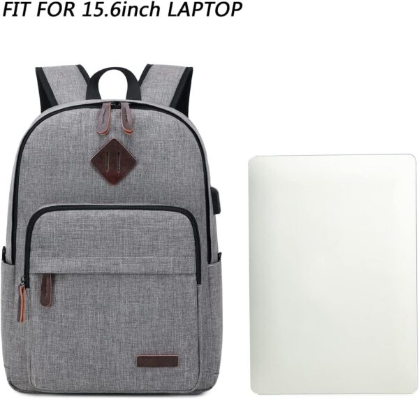 KYALOU Laptop Backpack, Lightweight Bookbag Casual Daypack for Men and Woomen, College with USB Charging Port - Gray - Image 5