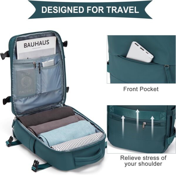 coowoz Large Travel Backpack For Women Men,Carry On Backpack,Hiking Backpack Waterproof Outdoor Sports Rucksack Casual Daypack Travel Essentials（Peacock Blue Minimalist） - Image 5