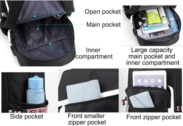 JiaYou Teen Girls Laptop Backpack Junior Middle School Daypack with USB Charge Port(Pink,19 Liters) - Image 5