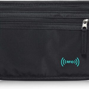 RFID Blocking Travel Wallet - Money Belt & Passport Holder, Travel Fanny Pack for Women Men - Black