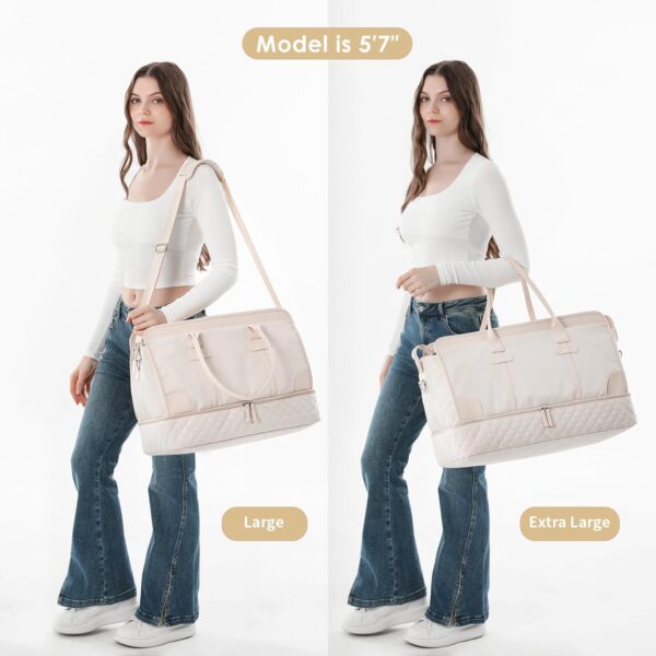 ETRONIK Weekender Overnight Bags for Women, Large Travel Duffle Bags with Shoe Compartment & Wet Pocket, Carry On Tote Bag Gym Duffel Bag with Toiletry Bags for Hospital 3 Pcs Set, Large Size, Beige - Image 5