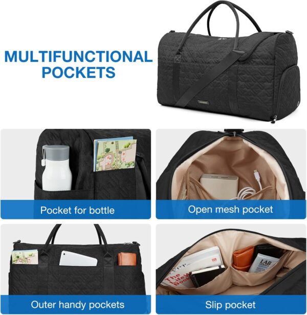 BAGSMART Travel Duffle Bag 50L Large Carry On Bag Weekender Overnight Bag for Men Women with Shoes Compartment, Black - Image 5