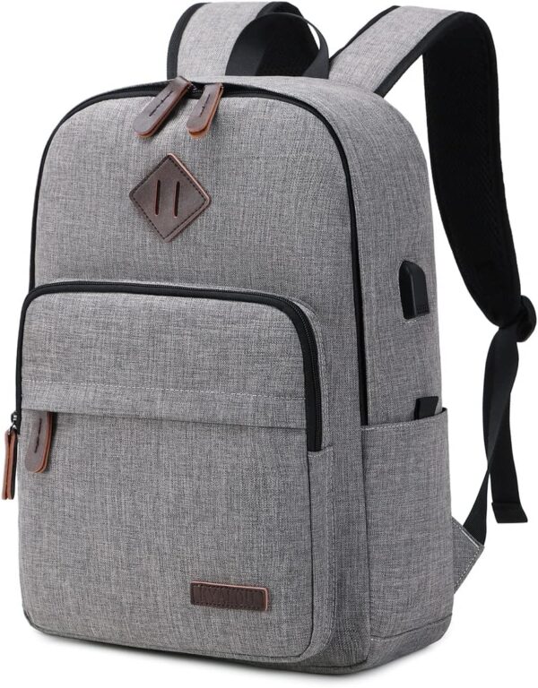 KYALOU Laptop Backpack, Lightweight Bookbag Casual Daypack for Men and Woomen, College with USB Charging Port - Gray