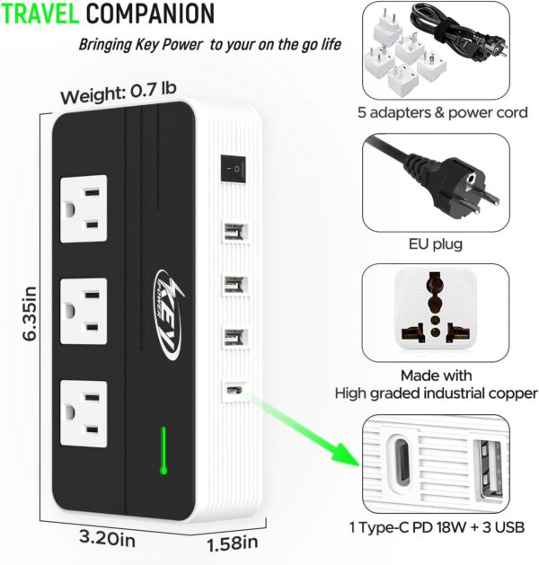230-Watt Step Down 220V to 110V Voltage Converter & International Travel Adapter/Power Converter with USB-C Port 18W - [Use for USA Appliance Overseas in Europe, AU, UK, Ireland, etc.] - Image 7