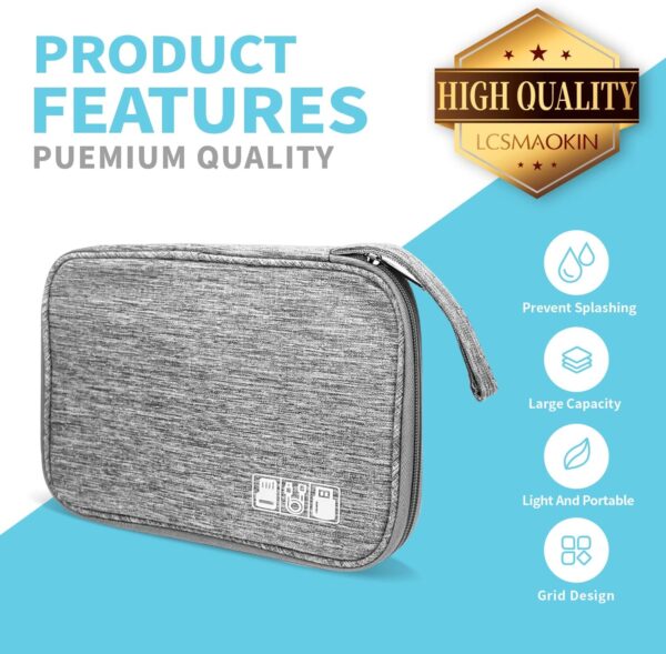 Electronics Travel Organizer,Portable Waterproof Electronic Travel Storage Bag for Small Charging Cord Storage,Charger,Small Electronics,SD Card etc,for Travel,Business -Grey - Image 3