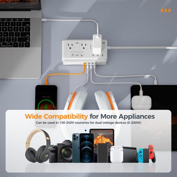 220V to 110V Voltage Converter, TESSAN Universal Travel Adapter with 4 USB Ports (1 USB C), 3 AC Sockets and EU/UK/AU/IT Plug Power Adaptor, Step Down Outlet Converters International Plug Adapter - Image 6