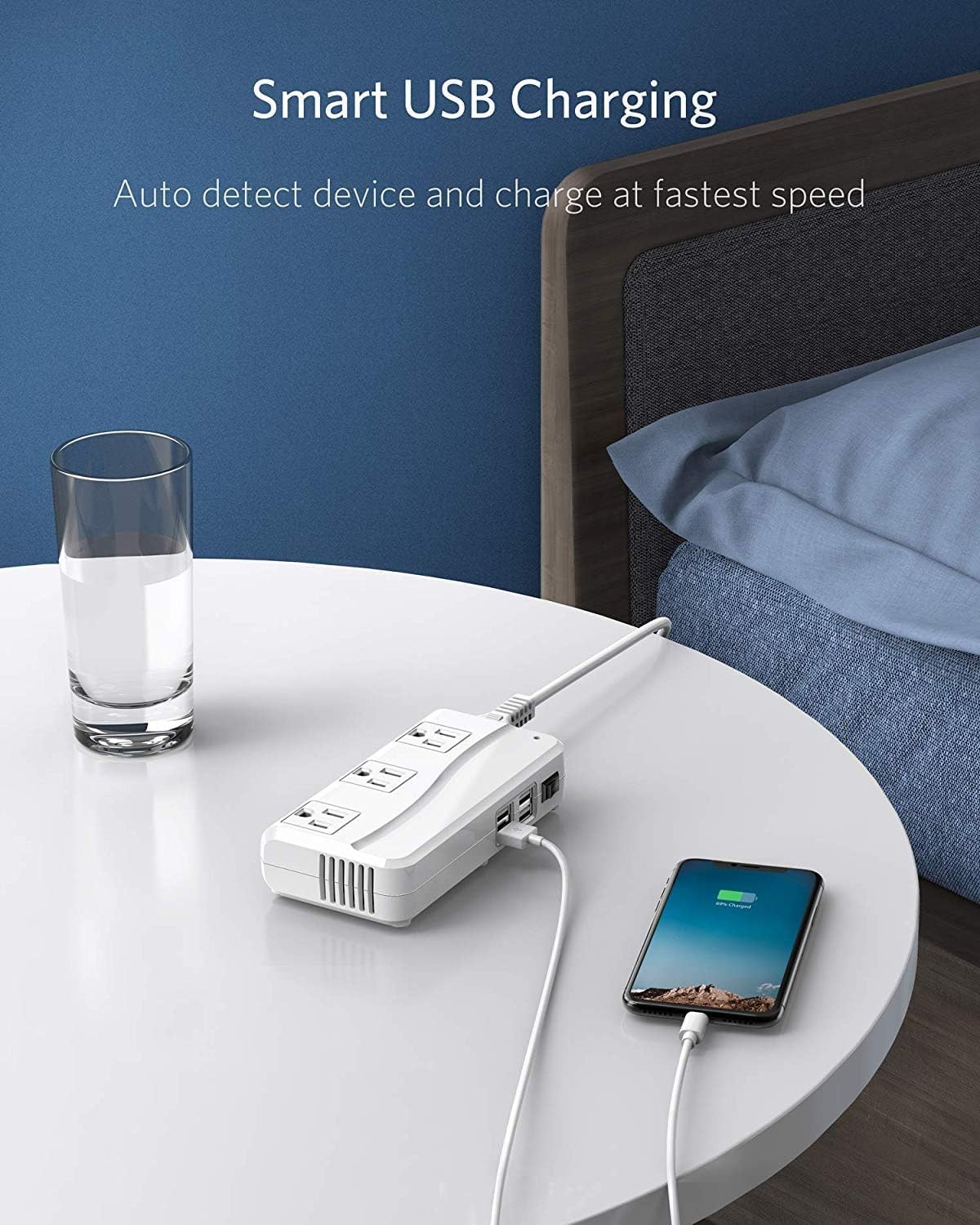 BESTEK Universal Travel Adapter 100-220V to 110V Voltage Converter 250W with 6A 4-Port USB Charging 3 AC Sockets and EU/UK/AU/US/India Worldwide Plug Adapter (White) - Image 4