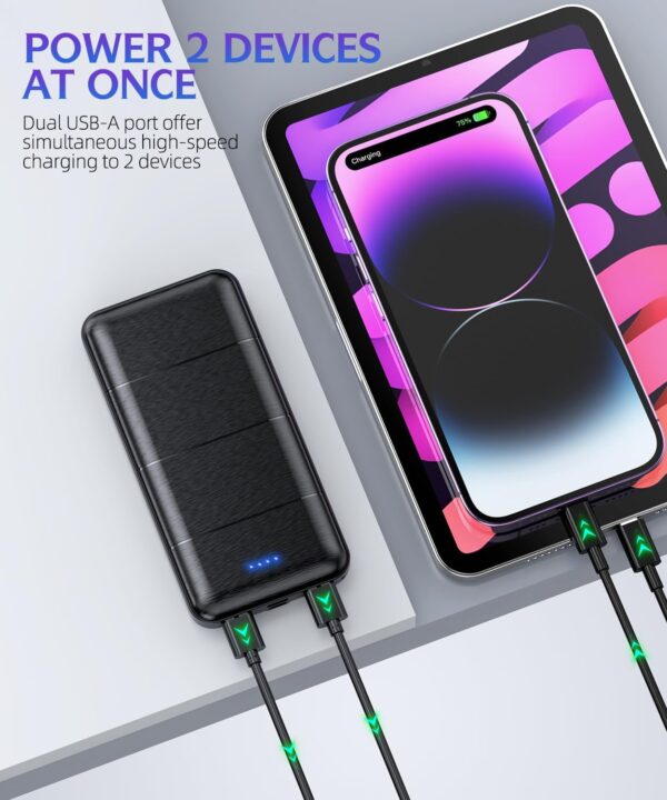 Portable-Charger-Power-Bank - 2 Pack 15000mAh Dual USB Power Bank Output 5V3.1A Fast Charger Portable Charger Compatible with Smartphones and All USB Devices (Deep Black and White) - Image 3