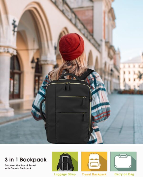 Capolo Travel Backpack for Women Men Waterproof Laptop Backpack Airlines Approved Carry On Backpack Bag Computer Bookbag for Business, Work, Traveling Fits 15.6 Inch Laptop(Black) - Image 2