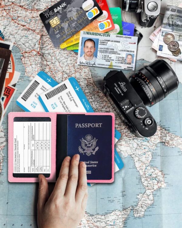 Sizobi Leather Passport Holder Covers Case, Passport Book Wallet Card Slot Luggage Tag, International Travel Must Haves Travel Accessories for Women Men, Cruise Ship Essentials, Travel Gifts, Pink - Image 7