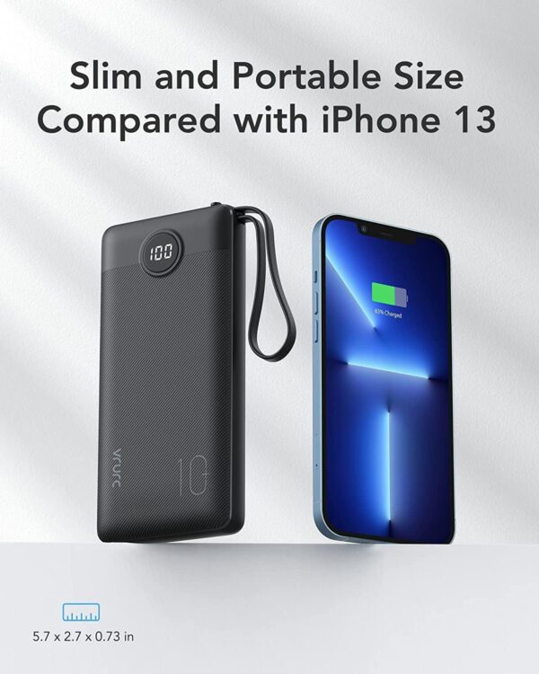 VRURC Portable Charger with Built in Cables, 10000mAh Slim USB C Power Bank,5 Output 2 Input LED Display External Battery Pack Phone Charger Compatible with iPhone,Samsung,Android-Black(1 Pack) - Image 6