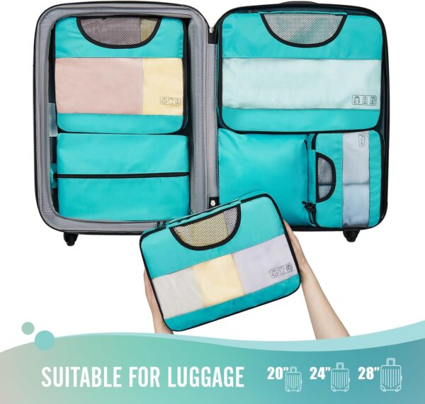 Veken 6 Set Packing Cubes for Suitcases, Travel Essentials for Carry on Luggage, Suitcase Organizer Bags Set for Travel Accessories in 4 Sizes(Extra Large, Large, Medium, Small)，Cyan - Image 5