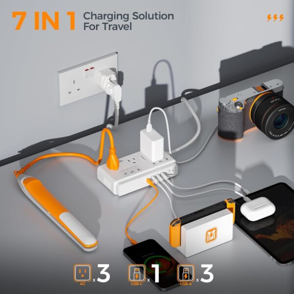220V to 110V Voltage Converter, TESSAN Universal Travel Adapter with 4 USB Ports (1 USB C), 3 AC Sockets and EU/UK/AU/IT Plug Power Adaptor, Step Down Outlet Converters International Plug Adapter - Image 8