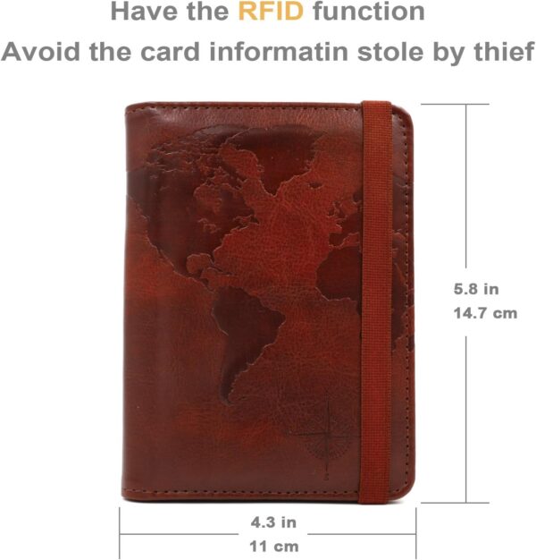 kandouren RFID Blocking Passport Holder Cover Case,travel luggage passport wallet made with Brown Map Crazy Horse PU Leather for Men & Women - Image 4